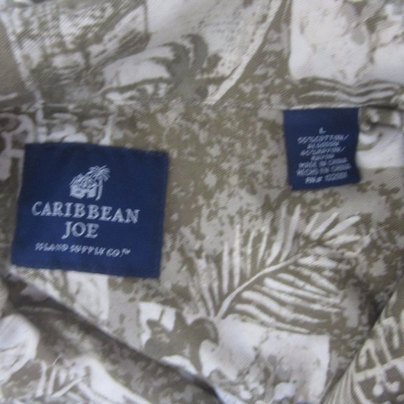 Caribbean Joe vtg Men Hawaiian camp shirt p2p 24 L aloha luau tropical monochrom - Picture 8 of 8